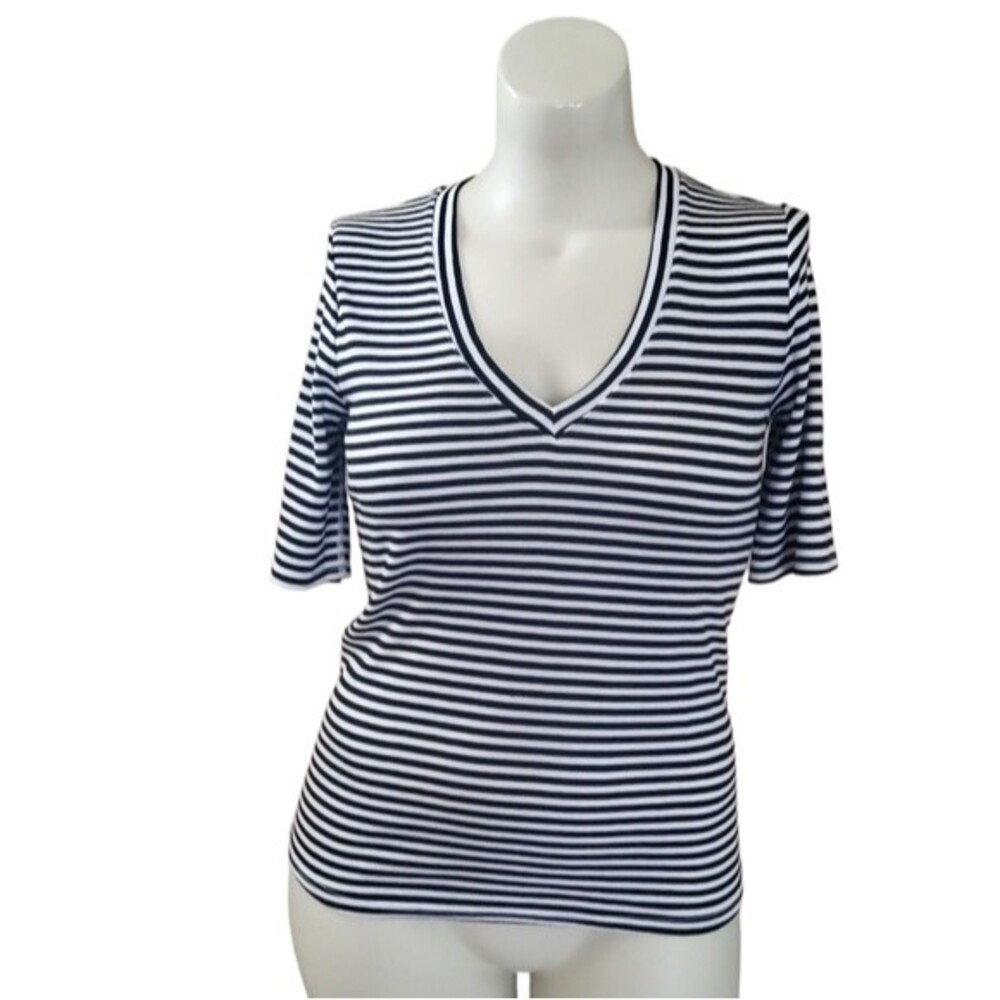 Three Dots Striped Knit Top Size L New